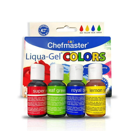 Chefmaster Liquid Gel Food Coloring, 4-Pack Food Coloring Liquid Gel for Decorating & Crafts, Liquid Gel Food Color in Red, Yellow, Blue & Green, .70 oz Food Dye Gel For Icing, Buttercream &