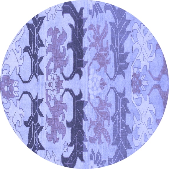 Ahgly Company Machine Washable Indoor Round Abstract Blue Modern Area Rugs, 6' Round