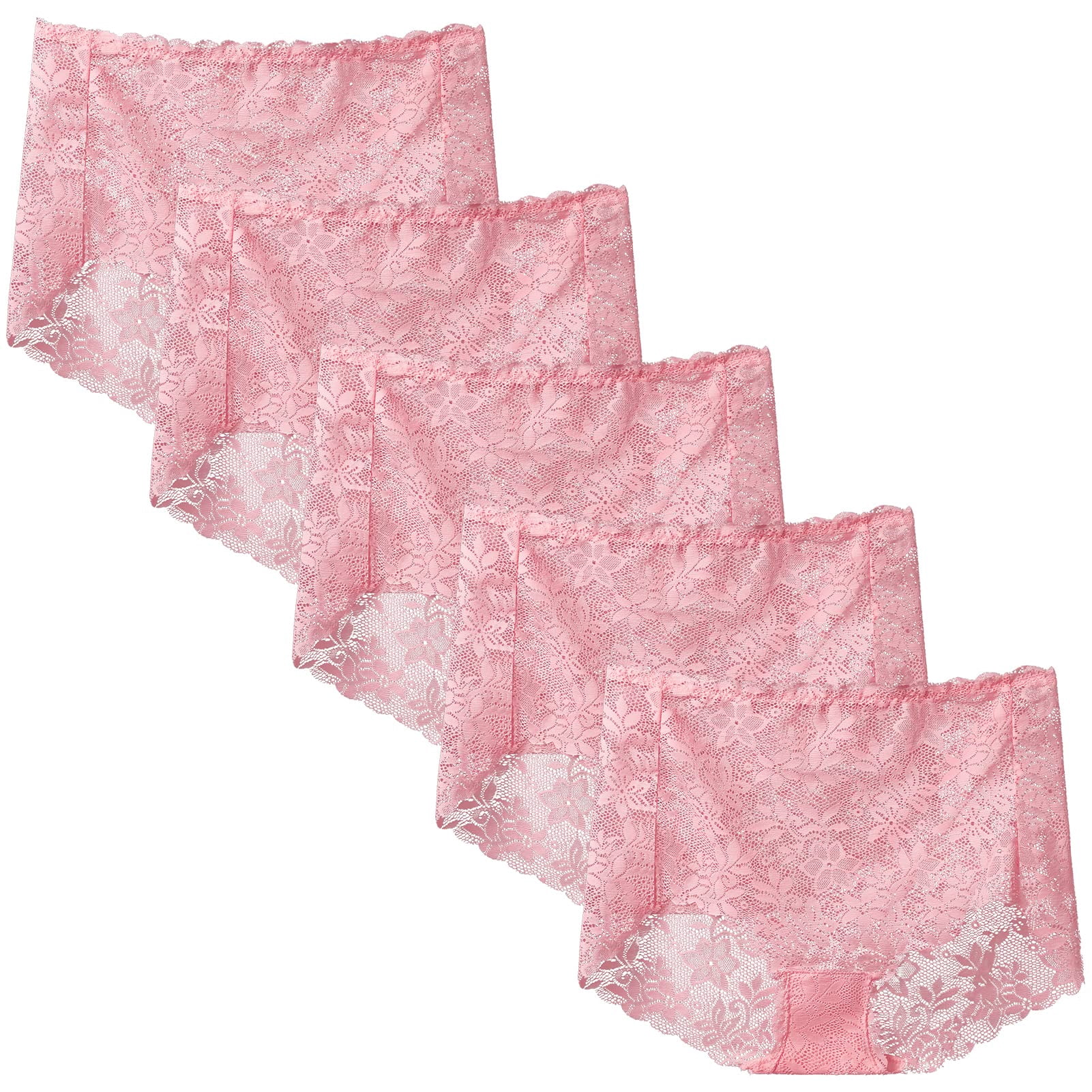 High Waist Briefs for Women Full Coverage Lace Panties 5Pack Plus