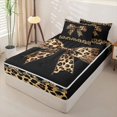 thumbnail image 2 of Homewish Leopard Print Bow Zipper Twin Comforter Sets with Fitted Sheet and 2 Pillowcases For Girls Kids,Brown Cheetah Pattern Zipper Bedding Set For Women,Black Reversible,4-Piece, 2 of 7