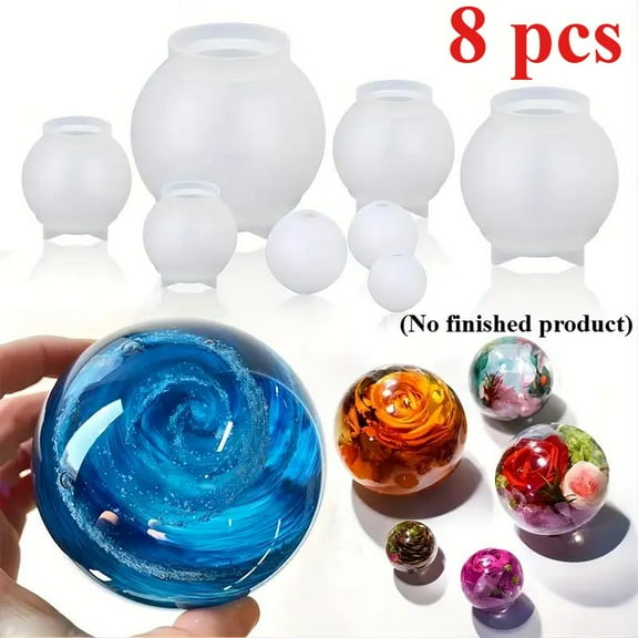 8pcs Sphere Resin Molds Silicone, 3d Seamless Ball Shapes Silicone Molds For Resin Casting, Large Globe Epoxy Resin Molds For Home Decor, Flowers Preservation