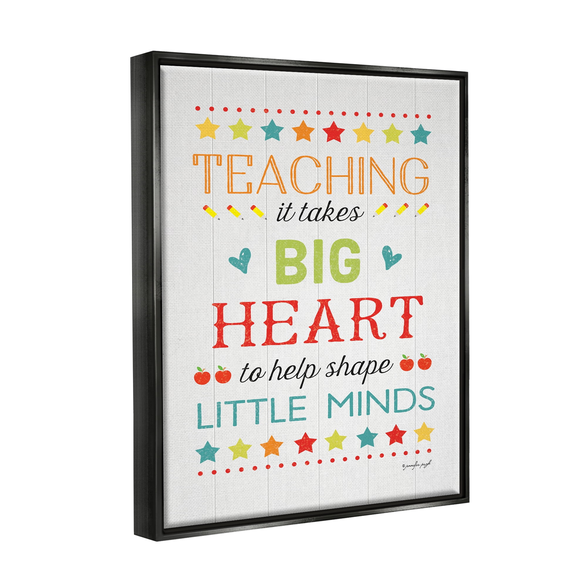 Stupell Big Heart Shapes Little Minds Teaching Inspirational Painting Black Floater Framed Art Print Wall Art