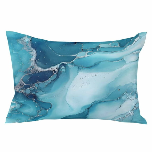 Blue Teal Marble Throw Pillow Cover 12 x 20 Inch Decorative Pillow Cover Aesthetics Modernism Abstract Lumbar Pillowcase Seasonal Rectangle Cushion Case for Couch Sofa Bed Living Room