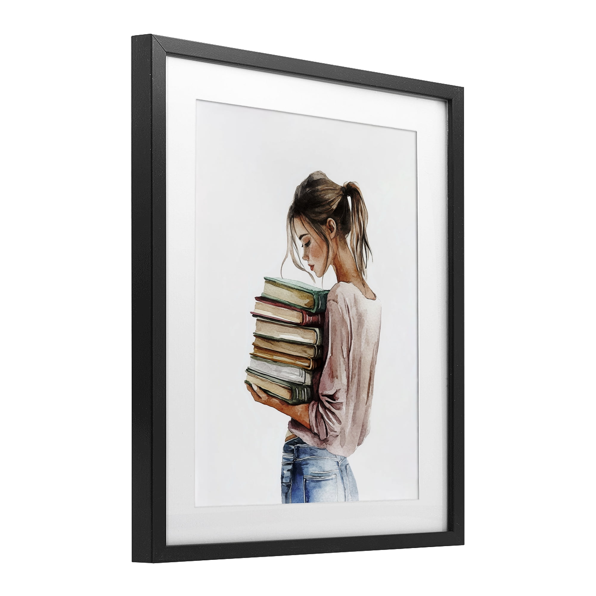 Stupell Industries Library Walk Girl Black Framed Print Under Glass, design by Svetlana Aleynikova