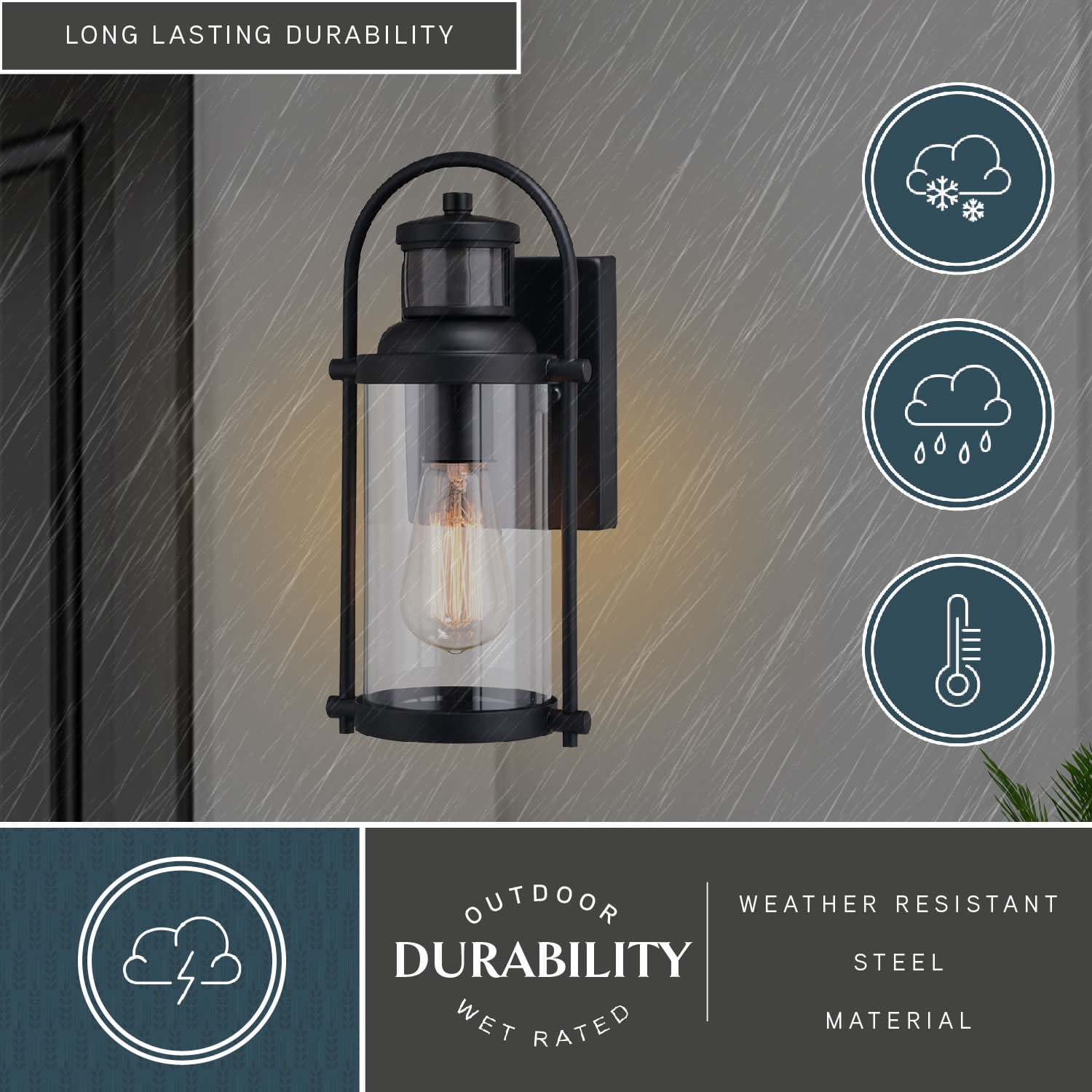 Winfield 5.75-in. 1 Light Black Motion Sensor Dusk to Dawn Outdoor Wall Lantern Clear Glass