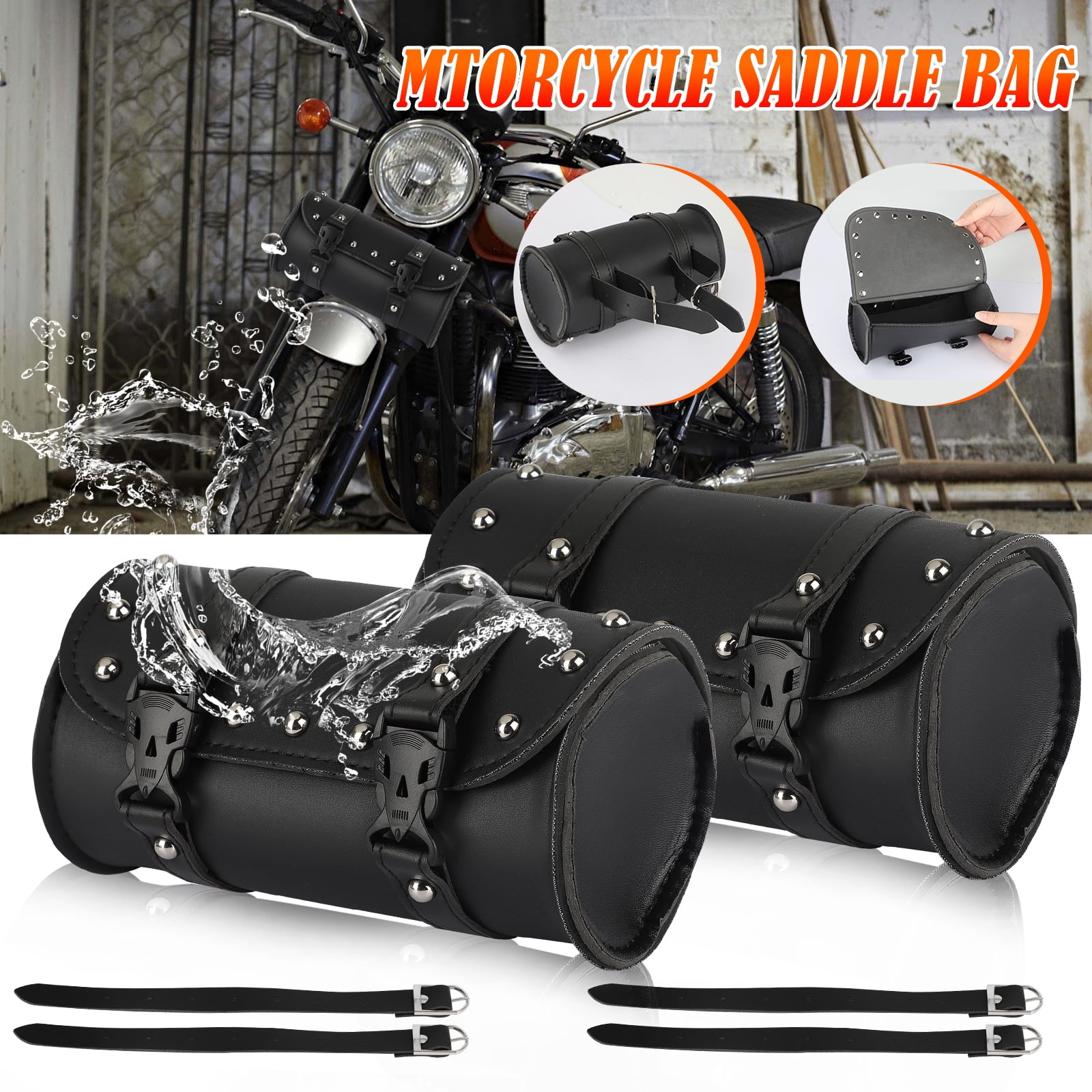 Black Motorcycle Front Fork Tool Bag SaddleBag for Harley Chopper Bobber Cruiser
