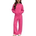 thumbnail image 5 of ITSAME Girls Fleece-Lined Outfit 2-Piece Full Zip Hoodie and Wide Leg Pants Fall Winter Warm Casual Set Size 7, 5 of 9