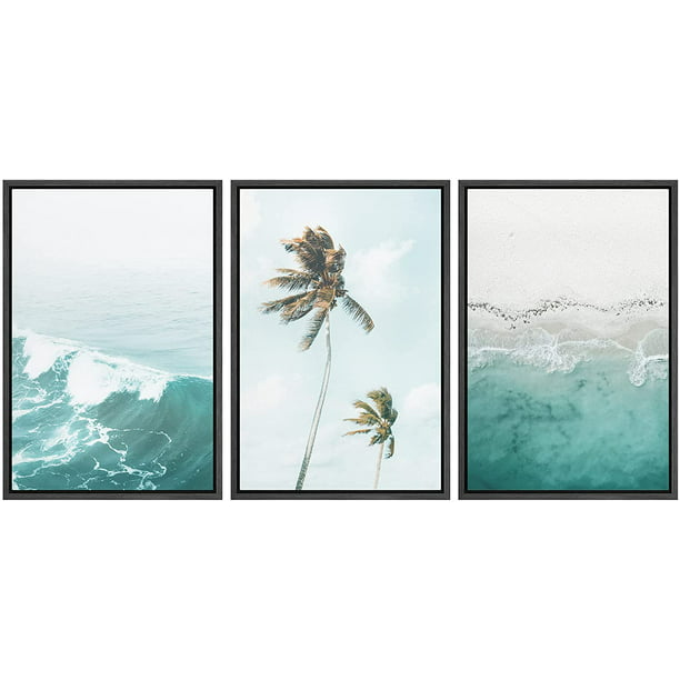 wall26 Framed Wall Art Print Set Palm Trees and Aerial Ocean Views Nature  Wilderness Photography Modern Art Tropical Scenic Colorful for Living Room,  