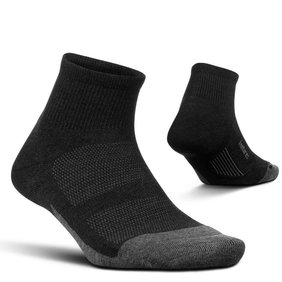 Feetures Merino 10 Cushion Quarter- Wool Athletic Socks for Men & Women, Running & Hiking, Targeted Compression (1 Pair) S, Charcoal