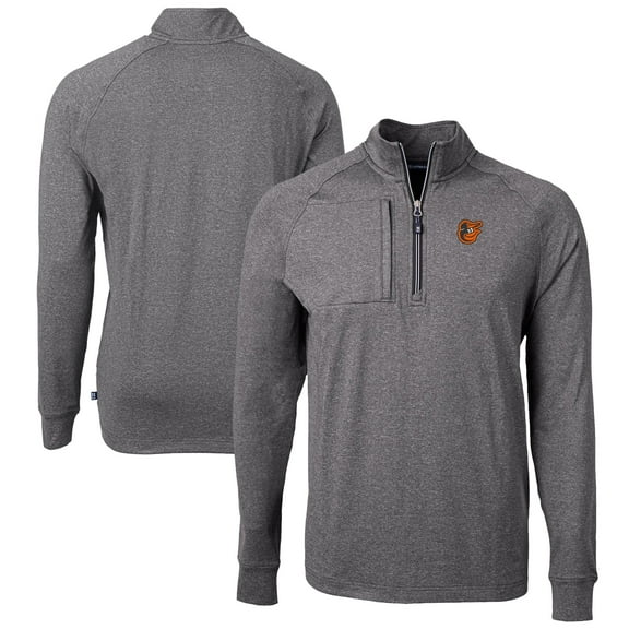 Men's Cutter & Buck Heather Black Baltimore Orioles Adapt Eco Knit Stretch Recycled Quarter-Zip Pullover Top