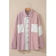thumbnail image 1 of I AM A FASHION JUNKY Pink Houndstooth Color Contrast Textured Patchwork Loose Shacket (Pink, 2XL, 100%Polyester), 1 of 11