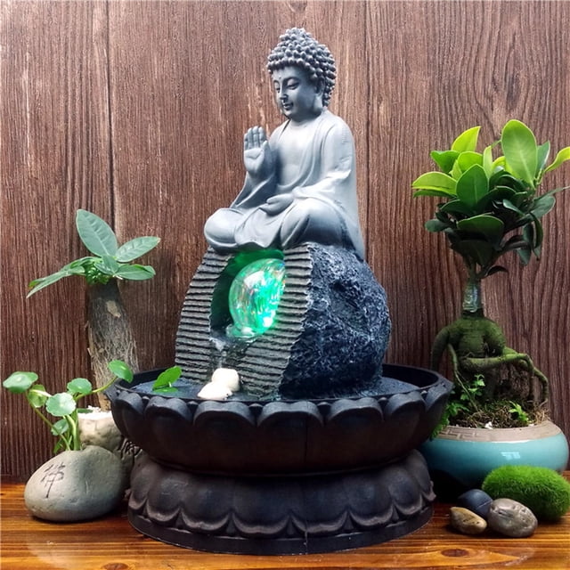 Buddha Statue,Resin Buddha Statue Indoor Water Fountain Decor,Tabletop Fountain Home Office Bedroom Desk,Led Waterscape Ornaments Lights Decorative,Indoor Waterfall Home Relaxation Colco Estatua de Buda
