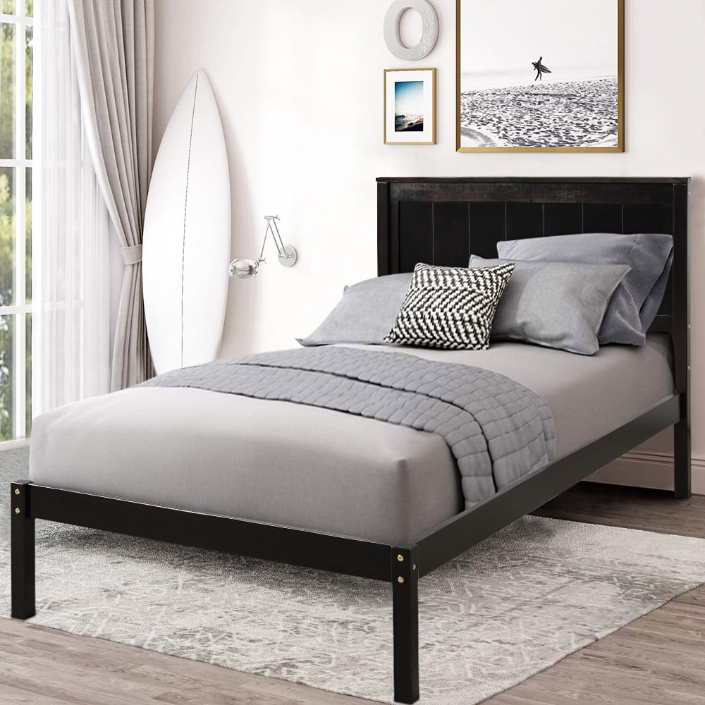 Espresso Wood Bed Frames for Twin Size, Platform Bed Frame with