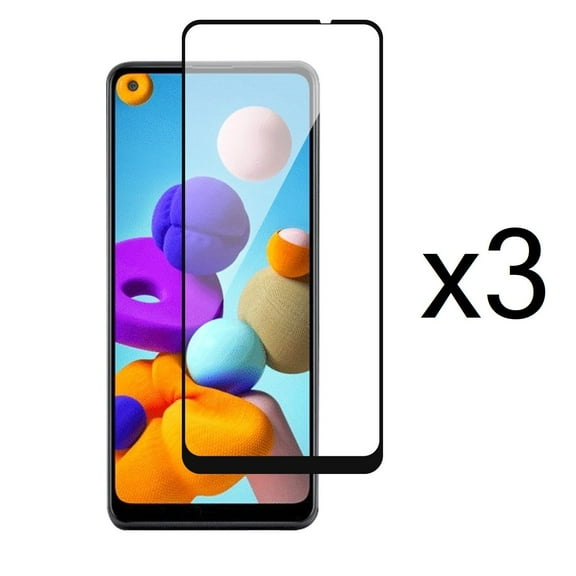 Bemz (3-Pack) Tempered Glass Screen Protectors with Full Edge Coverage for Samsung Galaxy A21 - Black Frame