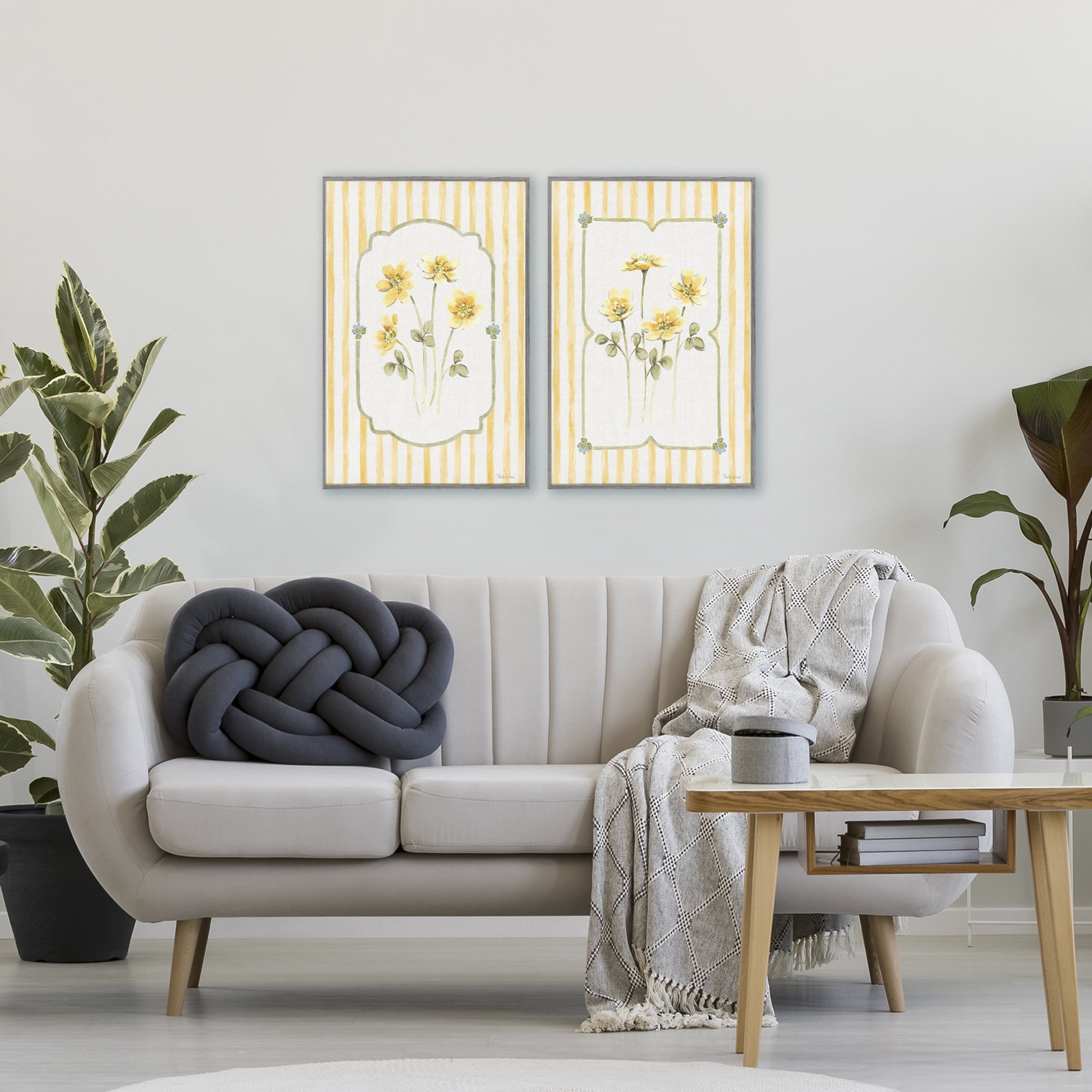 Stupell Industries Sweet Honey Blooms 2 Piece Gray Framed Giclee Art Set, design by Beth Grove