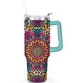 thumbnail image 2 of Boho Mandala 40oz Tumbler with Handle, Spill Proof Lid Straw 40 oz Boho Mandala Theme Tumbler Double Insulated Coffee Cup Gifts Travel Tumbler Must Have, 2 of 3