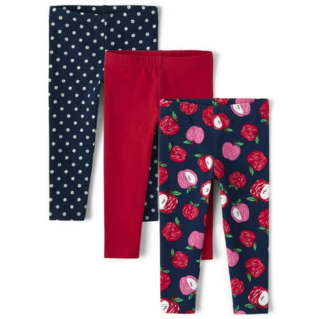 The Children's Place Baby Toddler Girls Apple Print Legging, 3-Pack, Sizes 12M-5T