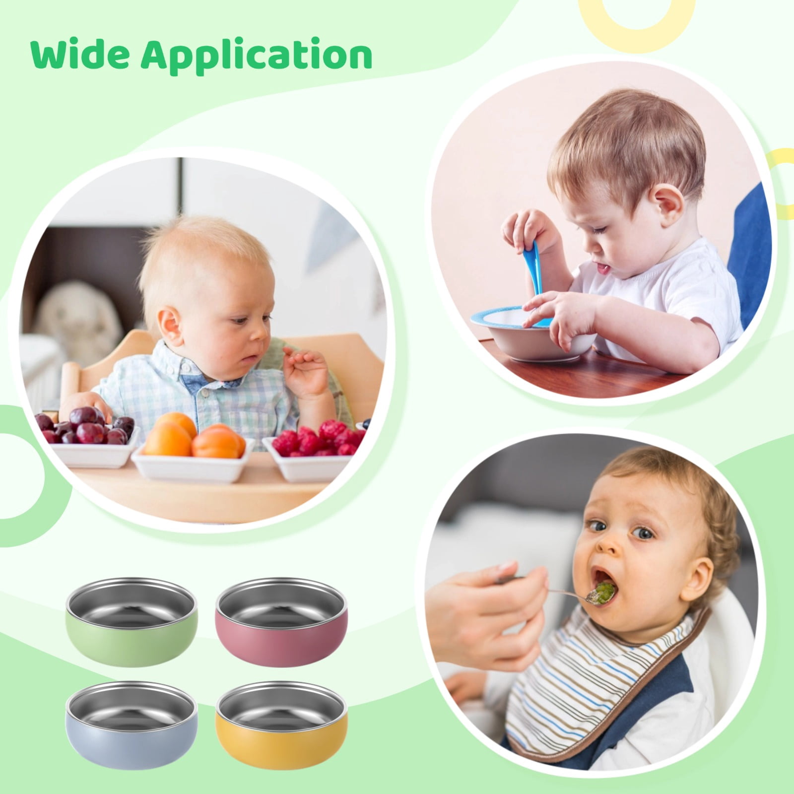 4 PCS Silicone Stainless Steel Bowls, Little One's Bowl with Removable Silicone Shell for 3 Months and above, 4 Colors