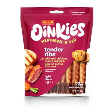 Oinkies Meathouse'n'Veg Tender Ribs STF9 Dog Treats with Real Chicken, Duck, Veggies & Peanut Butter Flavor, Highly Digestible and Rawhide-Free, 22 Count