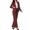 thumbnail image 4 of INSPIRE CHIC Business Suit for Women's 2 Piece Collarless Matching Set Work Outfit Blazer and Pants Sets M Dark Red, 4 of 6