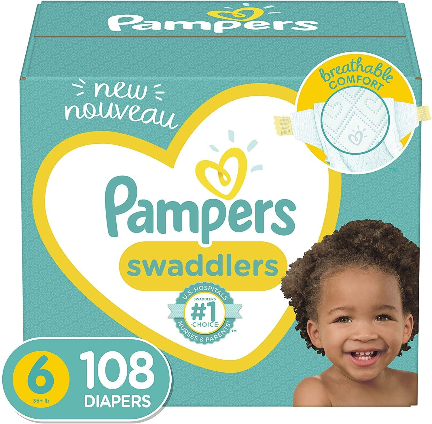 Baby Diapers Size 6, 108 Count Pampers Swaddlers, ONE MONTH SUPPLY
