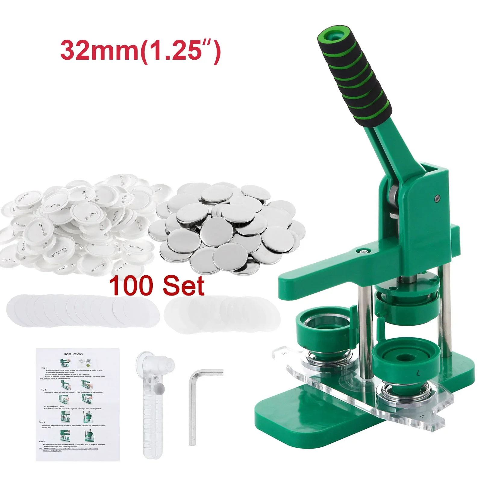 Installation-Free Button Maker Machine Round Pin Maker Kit DIY Mold 32mm 100Pcs Free Button Parts ,Beginner-Friendly
