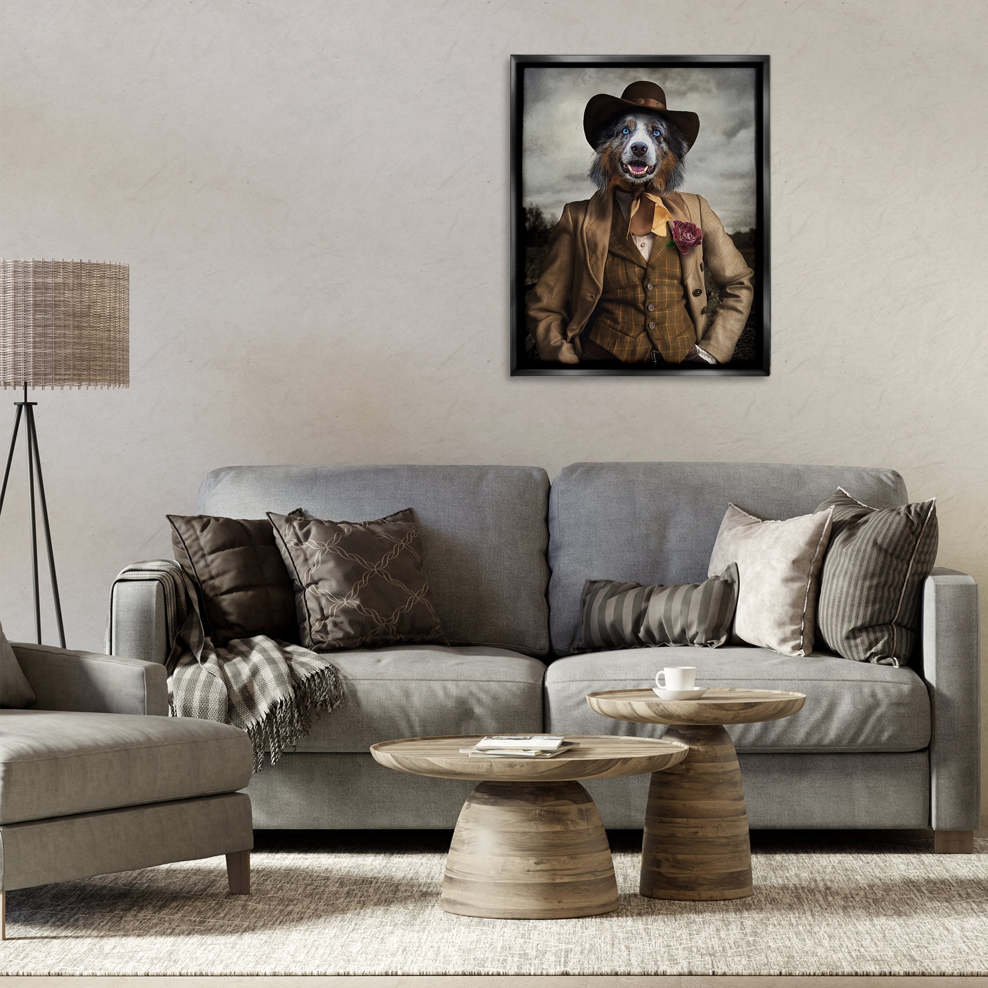Stupell Industries Colonial Fashion Dog Animals & Insects Painting Black Floater Framed Canvas Art Print Wall Art, 25 x 31
