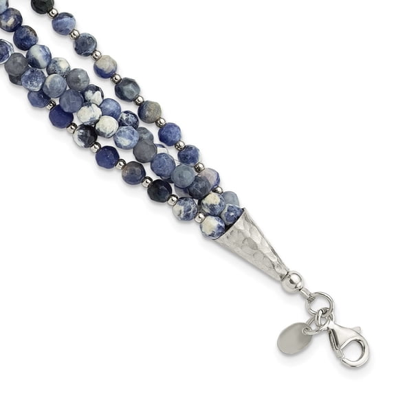 Auriga Fine Jewelry 925 Sterling Silver Blue/White Sodalite Beaded 4-Strand 1in ext. 8 inch Bracelet for Women