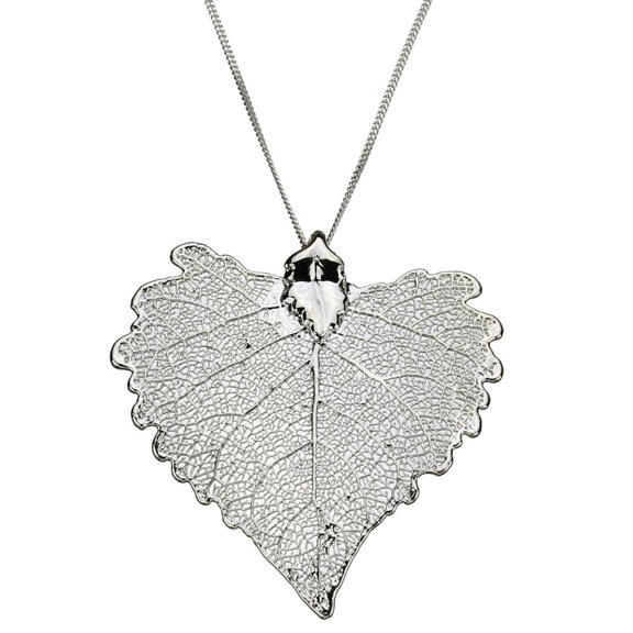 Silver-Plated Cottonwood Leaf Pendant Sterling Silver Cable Chain Necklace, 22"