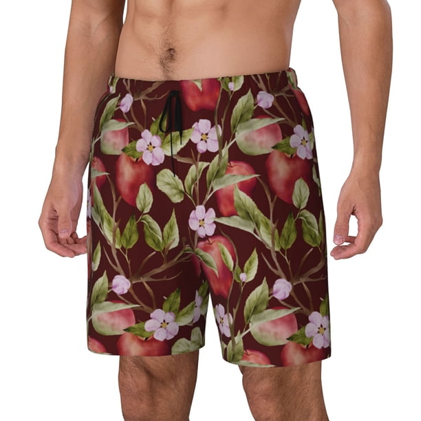 Fotbe Leaf And Fruit Traje de Baño para Hombre – Shorts de Natación de Secado Rápido con Forro y Bolsillos-Small