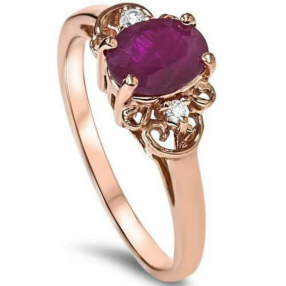 Pompeii 3/4ct Ruby & Diamond Vintage Filigree Ring 14K Rose Gold (G/H,I1-I2)