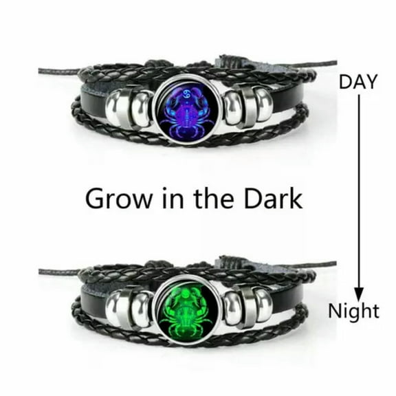 EOEMY Glow In The Dark Leather Braided Bracelet 12 Constellation Zodiac Sign Women Hot-Cancer