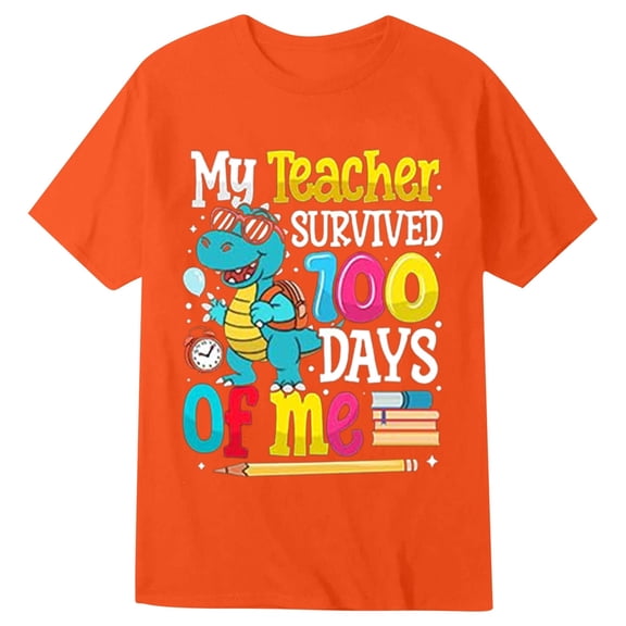 oqasdz Boys Girls 100 Days of School Shirt Graphic Short Sleeve Tee for Kids Back To School Round Neck T Shirt Breathable Cozy Versatile Casual Outdoor