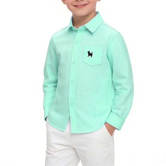 Big Boys & Kids Long Sleeve Button Down Dress Shirt, Slim Fit 100% Cotton for School & Church, Mint Green Kids Formal Button Up Shirt 3-16Y,Size 7-8 T