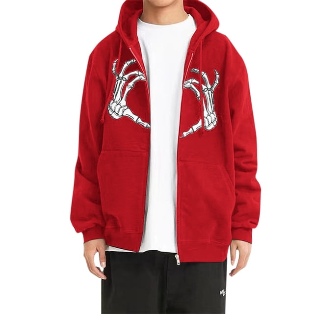 WILLBEST 2025 Chandail à Capuchon Mode Homme Automne/hiver Tendance Décontractée Ample Imprimé Rétro Fermeture Éclair Complète Chandail à Capuchon