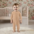 thumbnail image 2 of Nafuu Girls Bodysuits Solid Color Crew Neck Long Sleeve Soft Fiber Romper Outfit For Toddlers Everyday Party Wear With Matching Hat Onesies Girl,Khaki,12-18 Months, 2 of 9