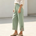 thumbnail image 4 of Levmjia Women's Embroidered Capri Pants High Waisted Wide Leg Cropped Trousers with Pockets Casual Loose Fit Elastic Waist Summer Pants, 4 of 9