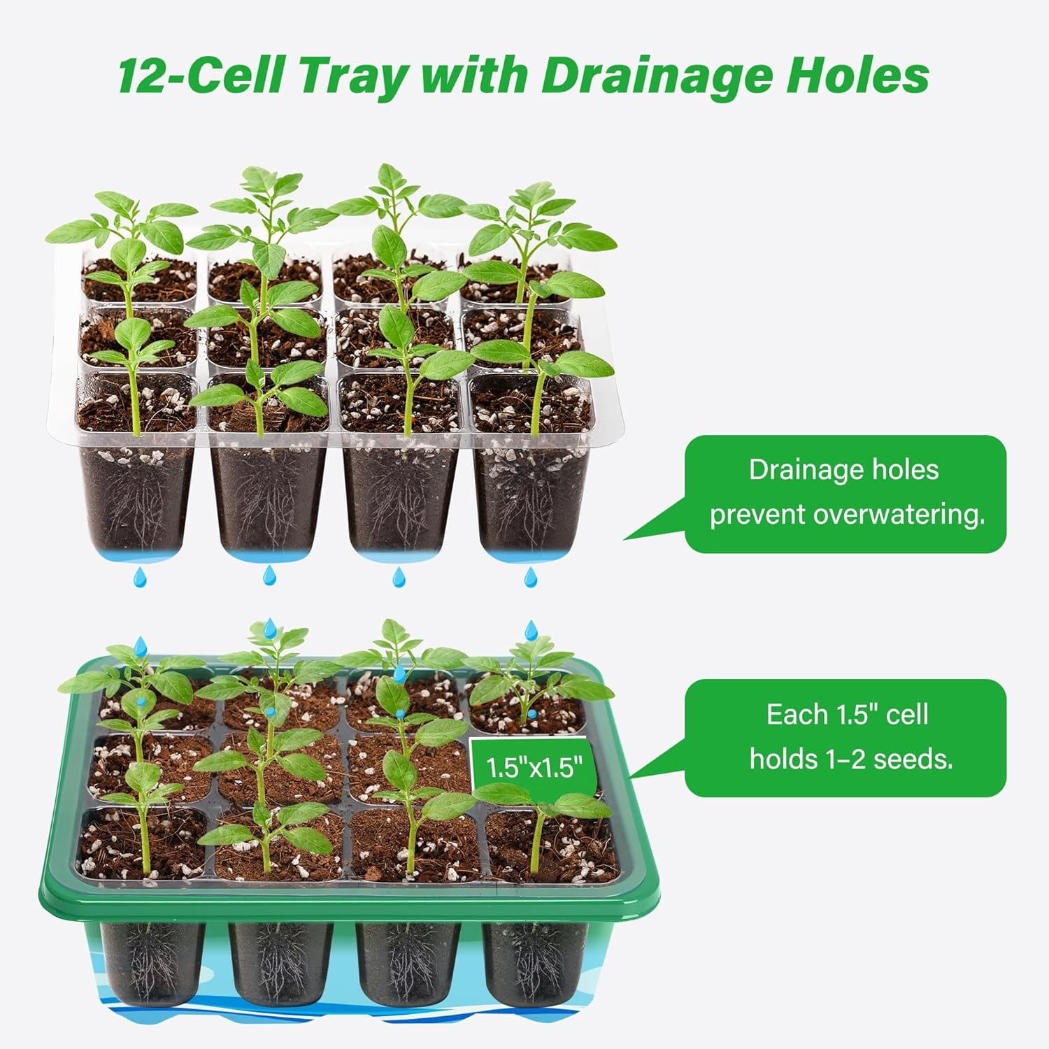 5-Pack Seed Starter Tray Seedling Kits,Plant Starter Kit with Adjustable Humidity Dome and Base Indoor Greenhouse Mini Propagator for Seeds Growing Starting (12 Cells per Tray,Black)