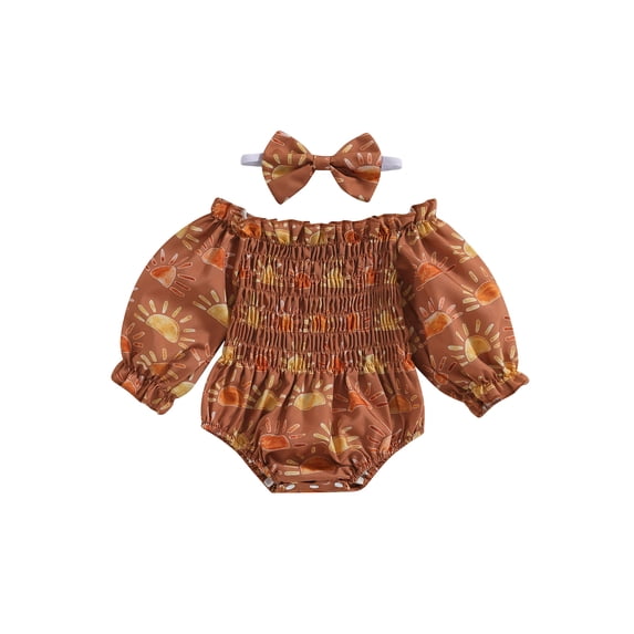 Bagilaanoe Newborn Baby Girl Rompers Cartoon Print Long Sleeve Bodysuit + Headband 3M 6M 12M 18M Infant Fall One Piece Jumpsuit