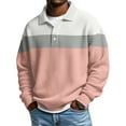 thumbnail image 2 of New Striped Waffle Knit Polo Shirt for Men Long Sleeve Textured Color Blocked Relaxed fit Collared Henley Casual Pullover T Shirt Complexion S, 2 of 4
