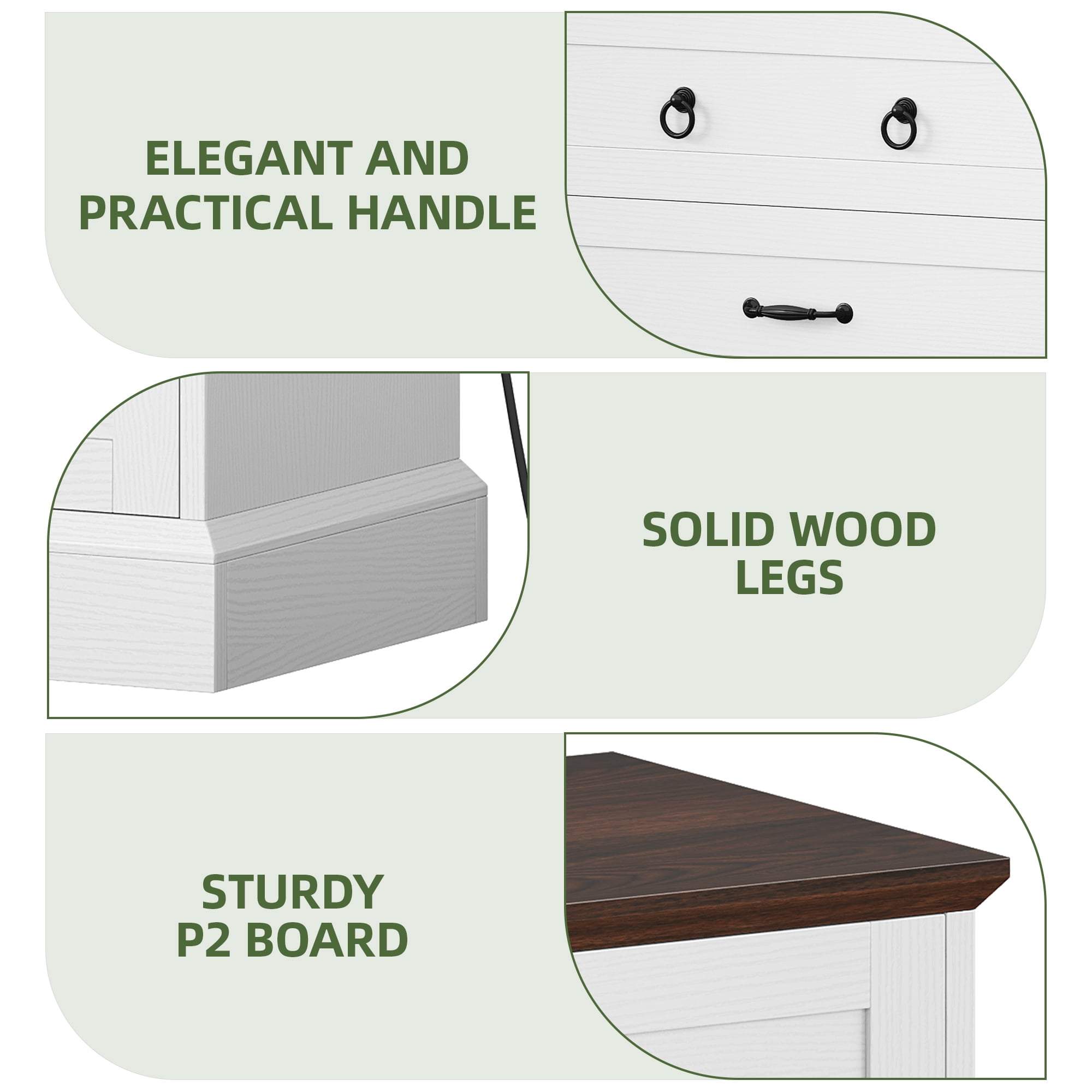 Uforic 6-Drawer Double Dresser with Power Outlets, Horizontal Wood Chest of Drawer, White