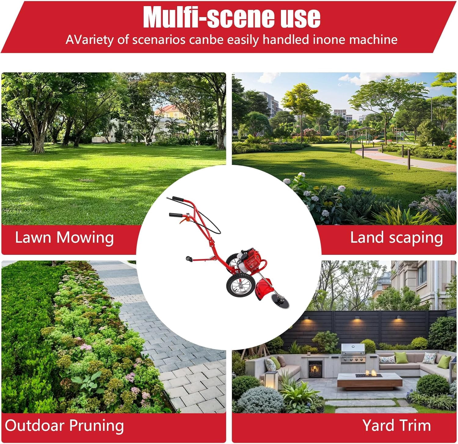 49CC Walk Behind Lawn Mower 2 Stroke Gas Lawn Mower Hand Push Lawn Mower Air Cooling Gas Powered Mower with Adjustable Handle