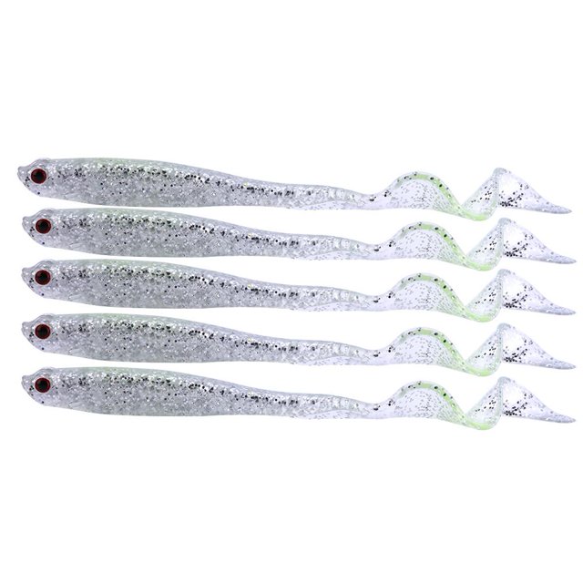 Ccdes 5 Pcs Leurre de Pêche Queue Bouclée Douce en PVC 13cm Appât de Queue Bouclée pour Bar Serpent Tête de Truite
