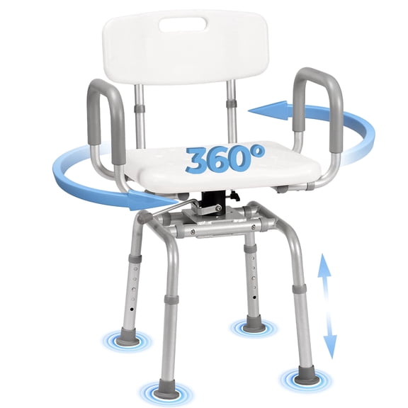 MaxKare 360° Swivel Shower Chair with Back and Arms, 5 Levels Adjustable Height Shower Stool, Support Up to 300 Lbs
