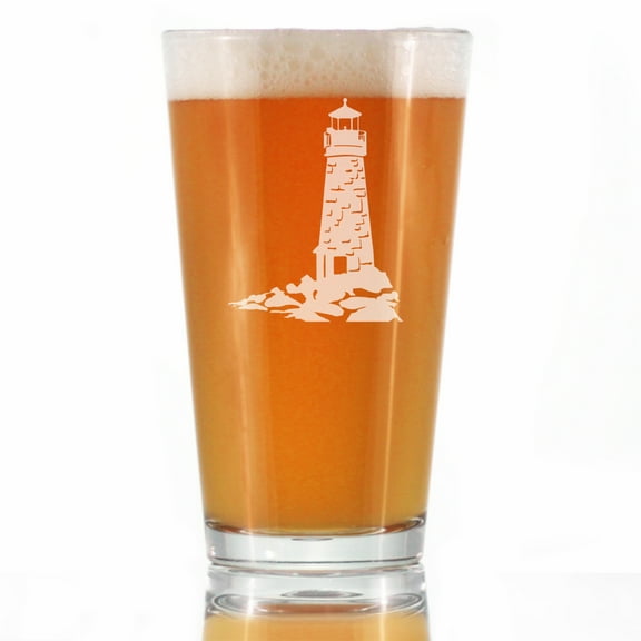Bevvee Pint Glass 16 oz Lighthouse Lighthouse Enthusiast Gifts Beer Glasses
