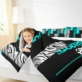 thumbnail image 4 of Manfei Chic Leopard Print Bedding Comforter Set for Female, Cheetah Zebra Animal Twin Comforter Sets, Black Cyan Geometric Reversible Bedding Set, Lightweight Room Decor, 2-Piece, 4 of 8