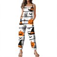 thumbnail image 6 of Halloween Overalls for Women Floral Print Linen Jumpsuit Wide Leg Spaghetti strap Rompers Pants with pockets, 6 of 7