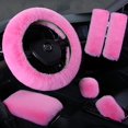 thumbnail image 1 of Juego de 6 fundas de volante de lana sintética suave y esponjosa para freno de mano y funda de cambio de marchas y 2 hombreras cálidas para cinturón de seguridad de 15 pulgadas (rosa), 1 of 5