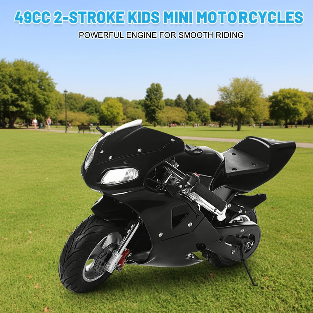 Kids Gas Motorbike - Strong Power 49cc 2-Stroke with LED Headlights & Rubber Grips, Youth-Sized Off-Road Bike for 8+ Years Old
