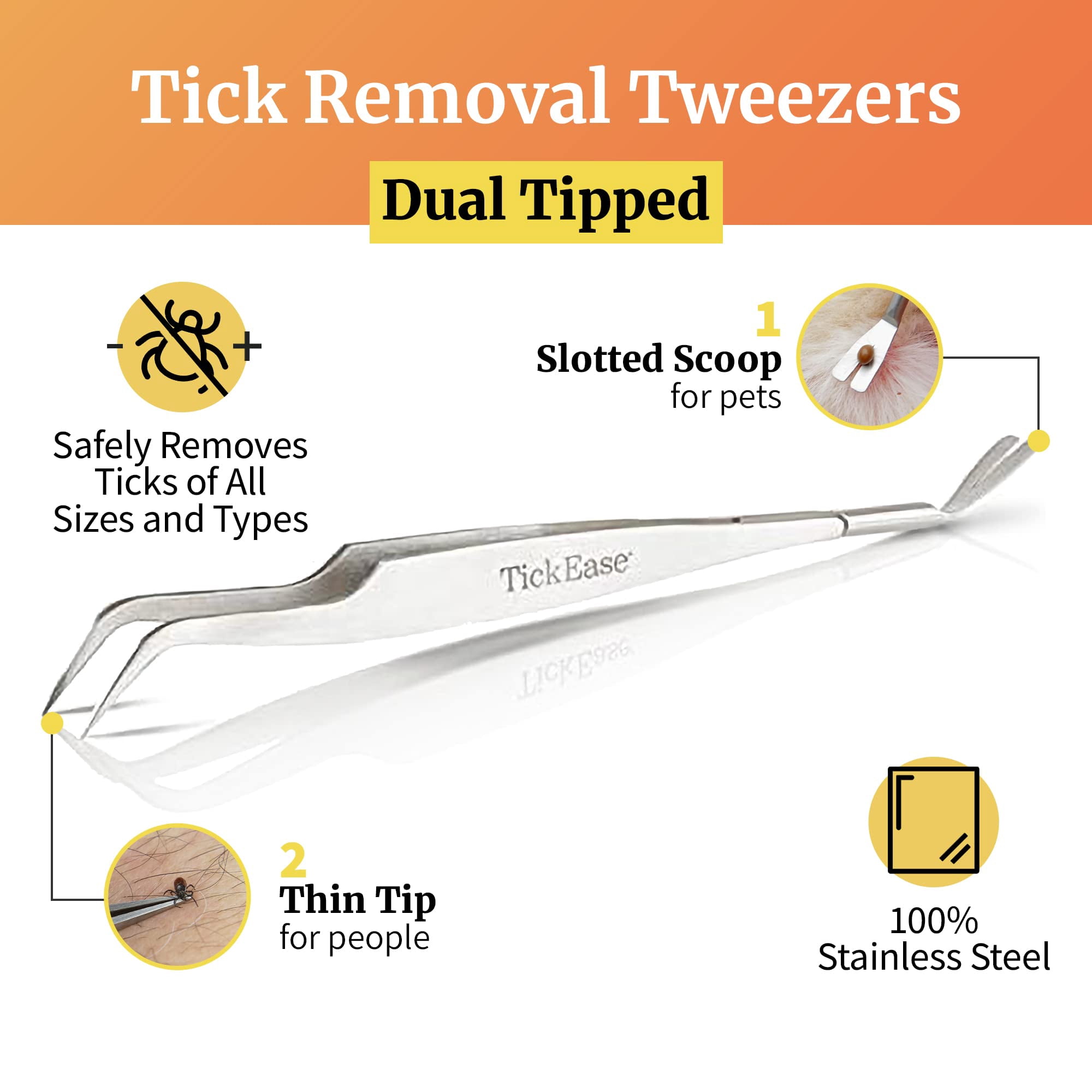 TickEase Tick Remover Dual Tipped Tweezers